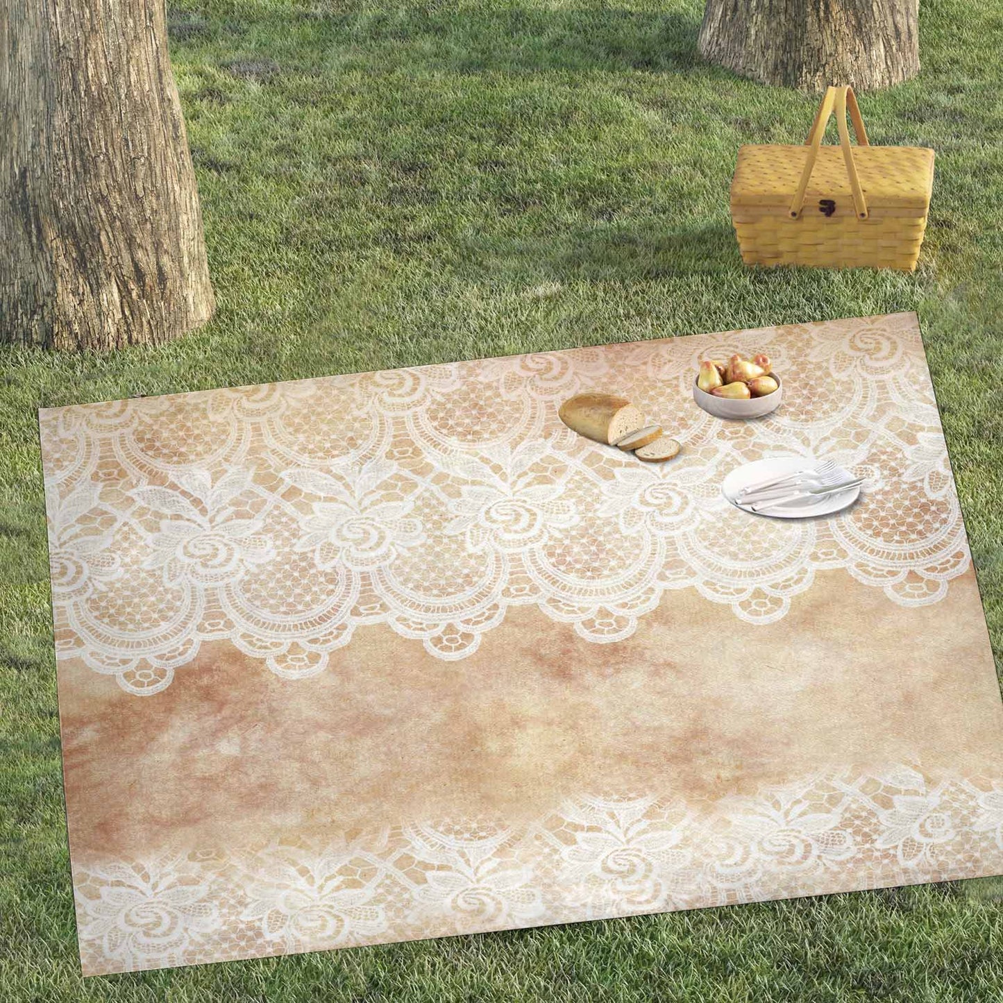 Victorian lace print waterproof picnic mat, 81 x 55in, design 30