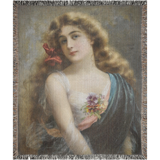 100% cotton Victorian Lady design design woven blanket, 50 x 60 or 60 x 80in, An auburn beauty