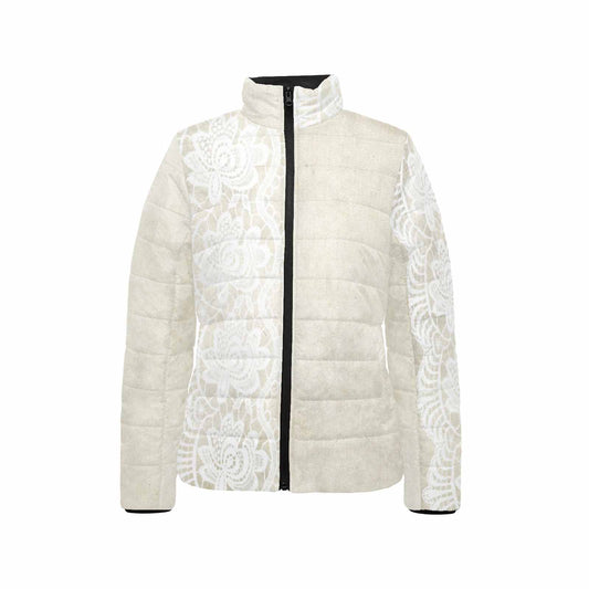 Victorian Lace print womens padded quilted jacket, design 27