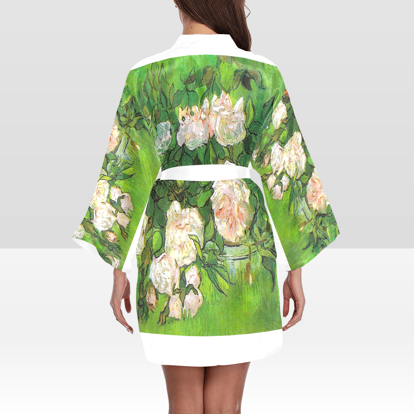 Vintage Floral Kimono Robe, Black or White Trim, Sizes XS to 2XL, Design 06