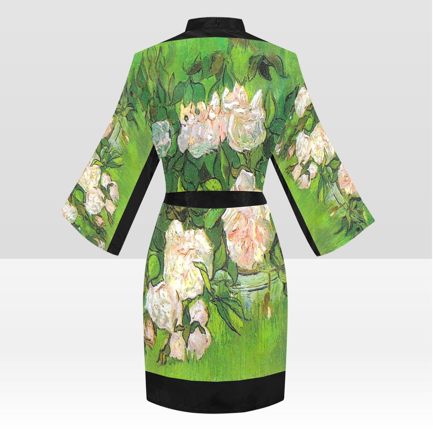 Vintage Floral Kimono Robe, Black or White Trim, Sizes XS to 2XL, Design 06