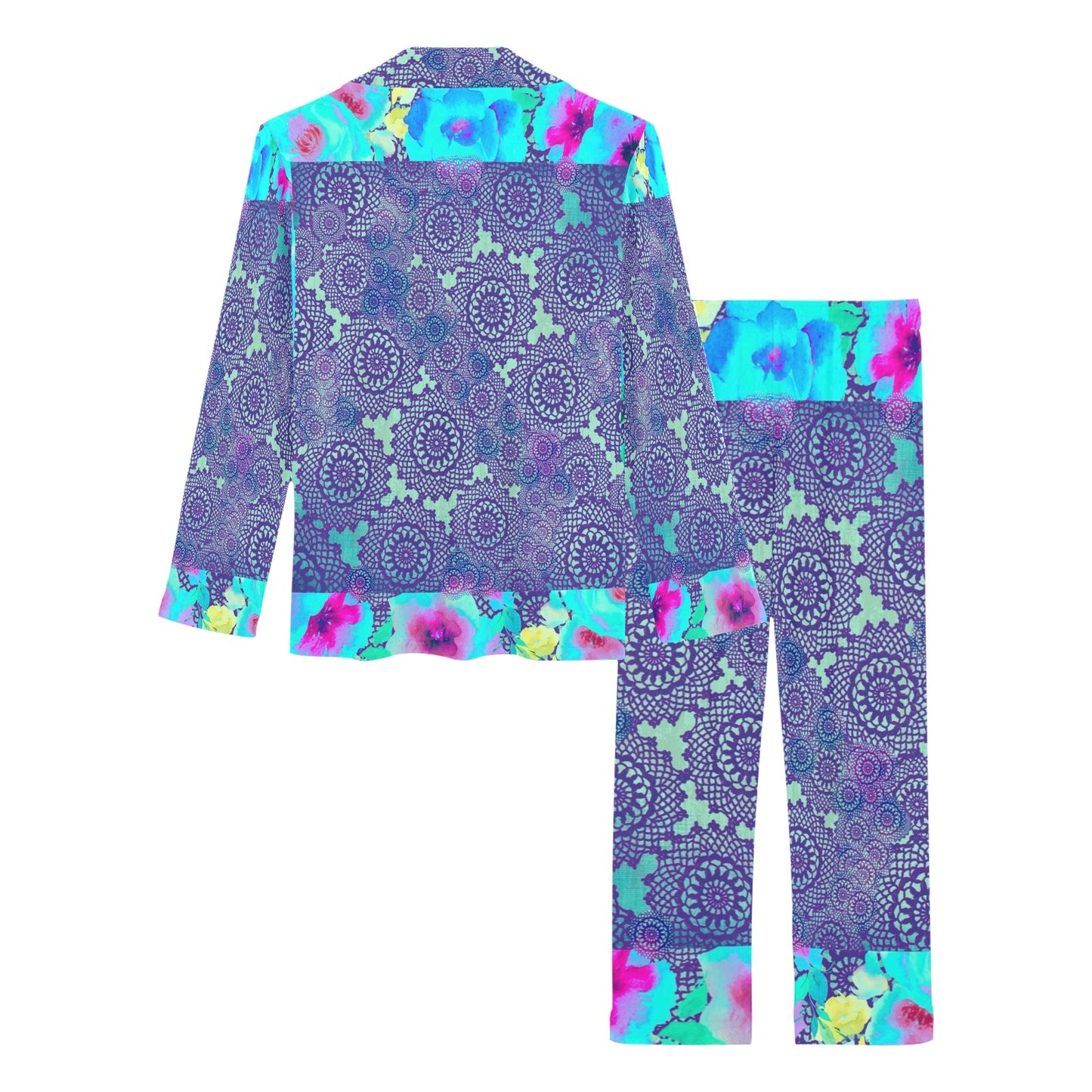 Victorian printed lace pajama set, design 14 Women's Long Pajama Set (Sets 02)