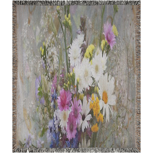 100% cotton Vintage Floral design woven blanket, 50 x 60 or 60 x 80in, Design 02