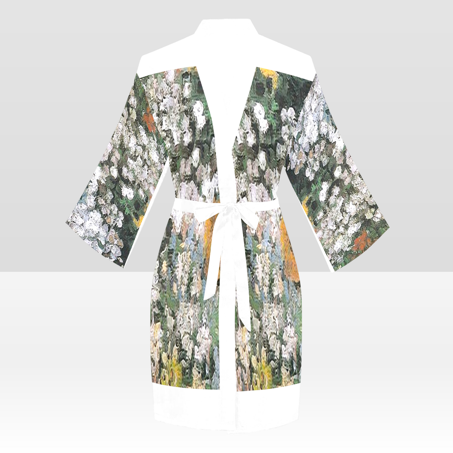 Vintage Floral Kimono Robe, Black or White Trim, Sizes XS to 2XL, Design 07