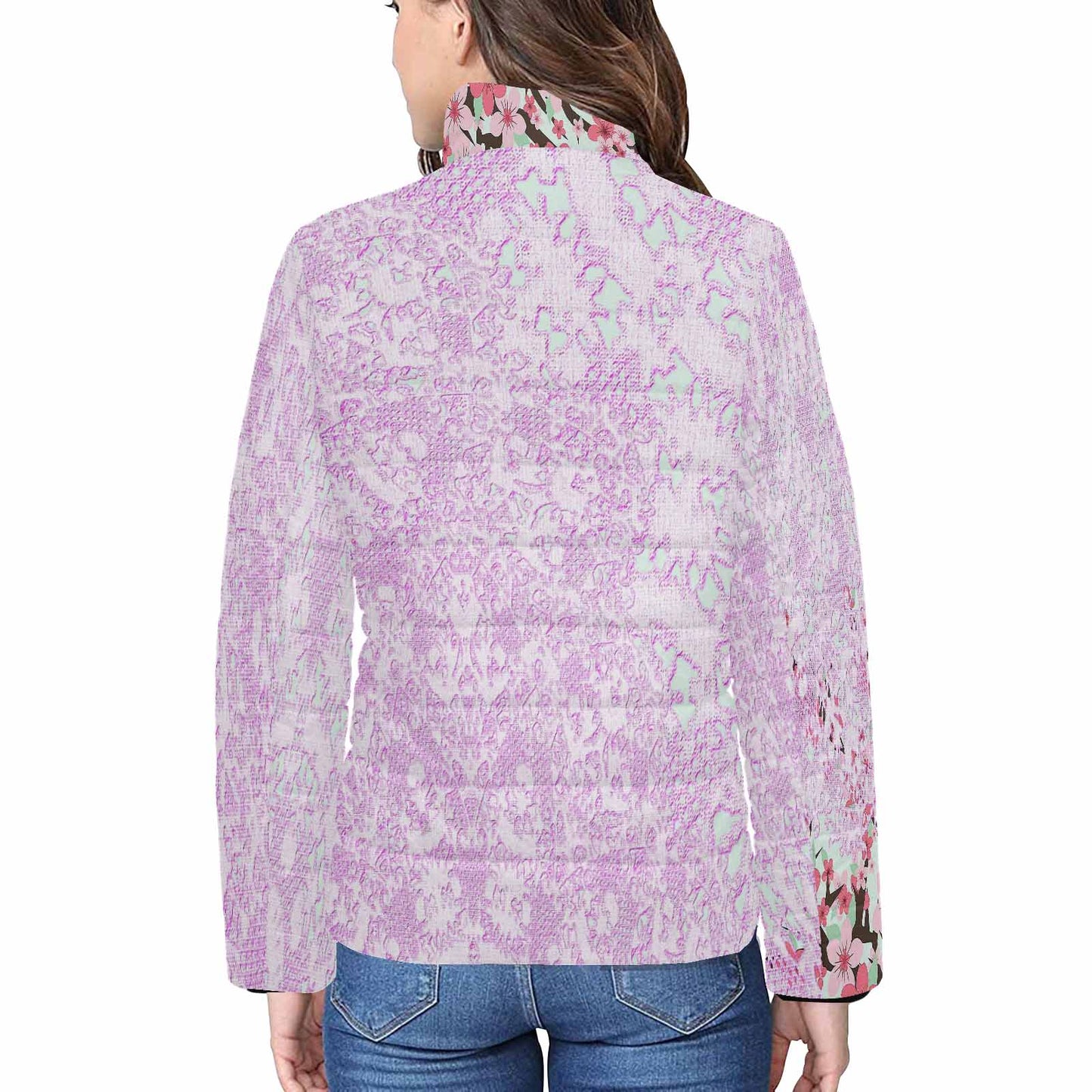 Victorian Lace print womens padded quilted jacket, design 09