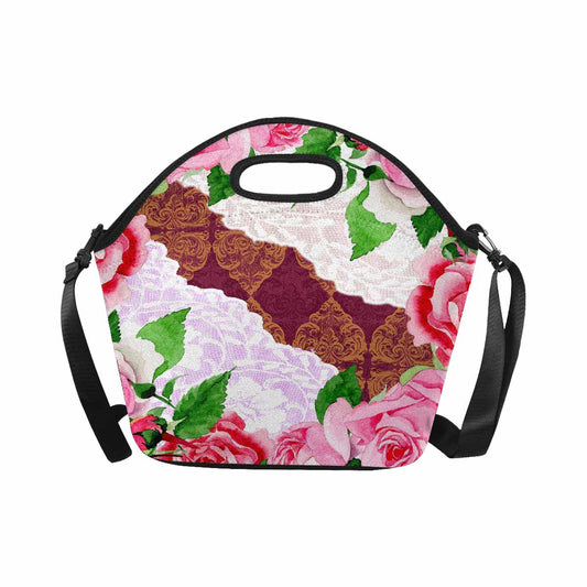 Victorian lace print insulated lunch bag, design 19