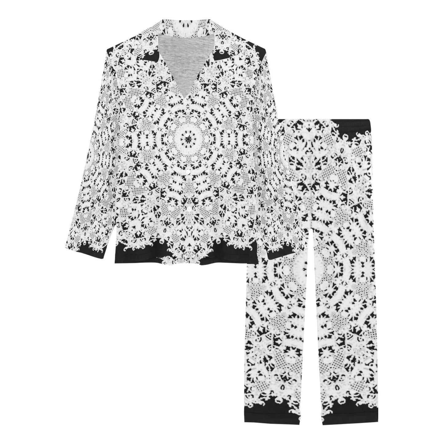 Victorian printed lace pajama set, design 50 Women's Long Pajama Set (Sets 02)