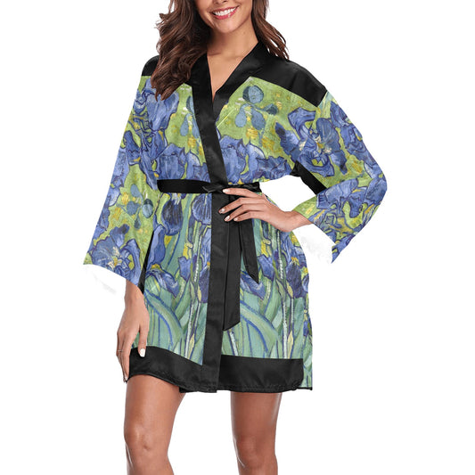 Vintage Floral Kimono Robe, Black or White Trim, Sizes XS to 2XL, Design 40