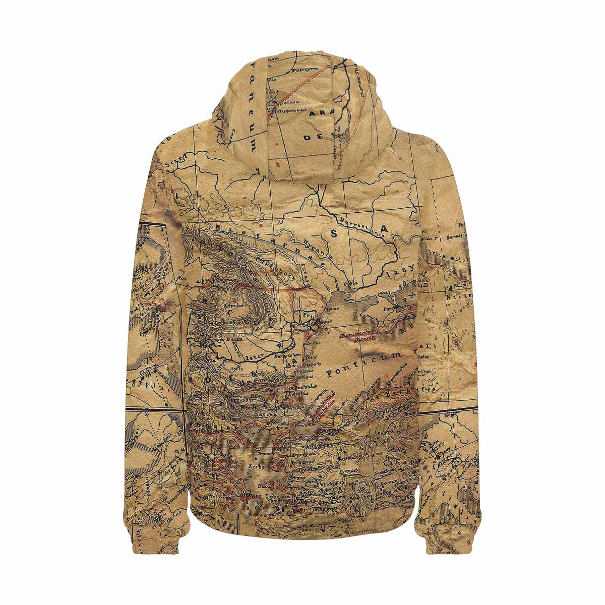 Antique Map design, mens lightweight, warm, quilted hooded bomber jacket, design, 21