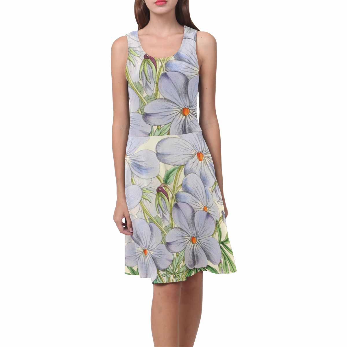 Vintage floral short summer flare dress,  XS to 3XL plus size, model D09534 Design 13