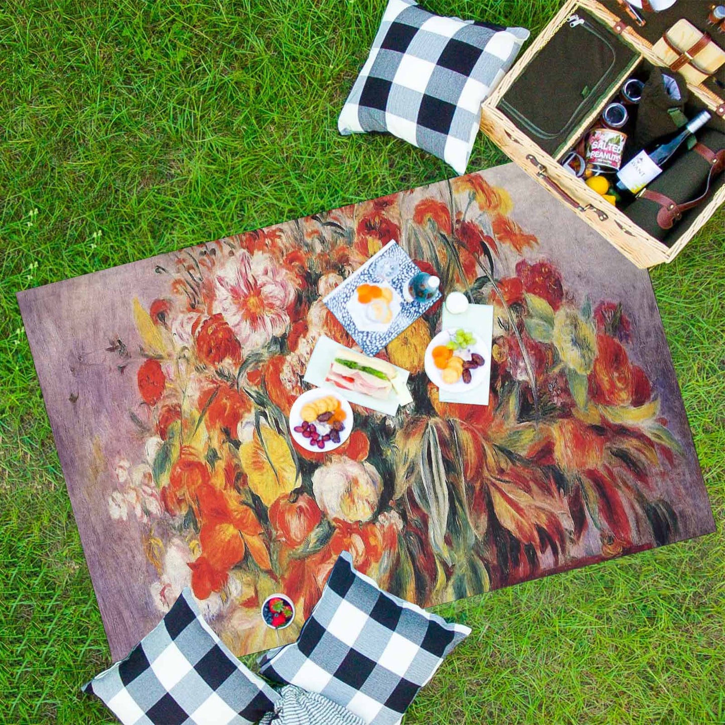 Vintage Floral waterproof picnic mat, 81 x 55in, Design 19