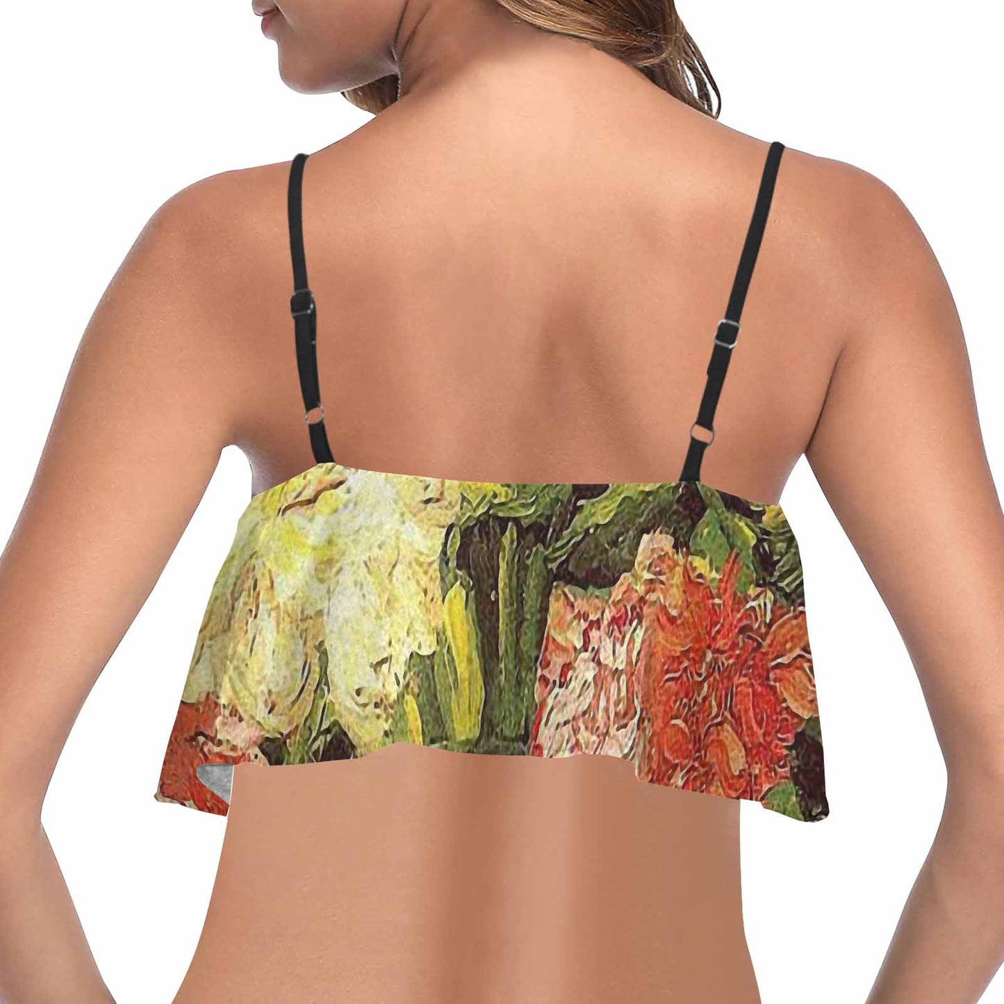 Vintage floral flounce bikini top, Design 33