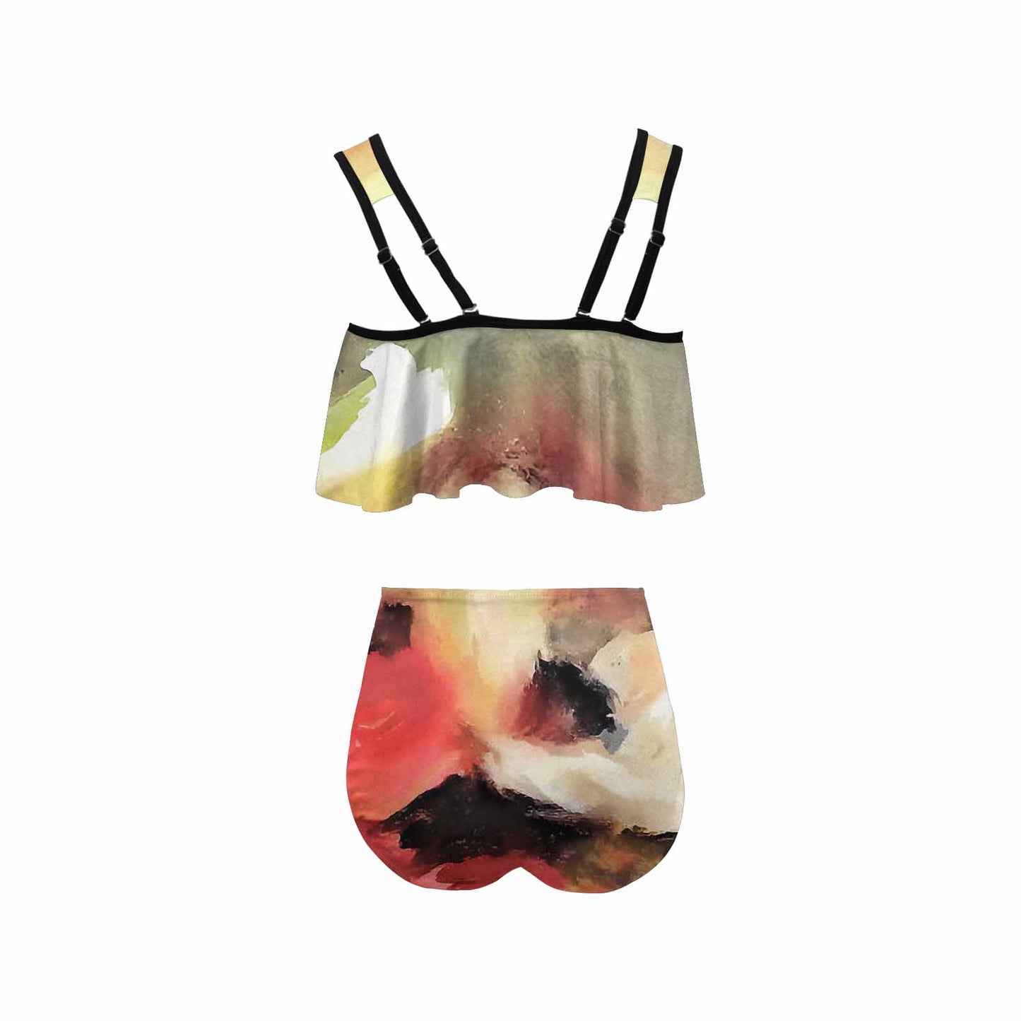 Vintage floral high waisted flounce top bikini, swim wear, Design 14