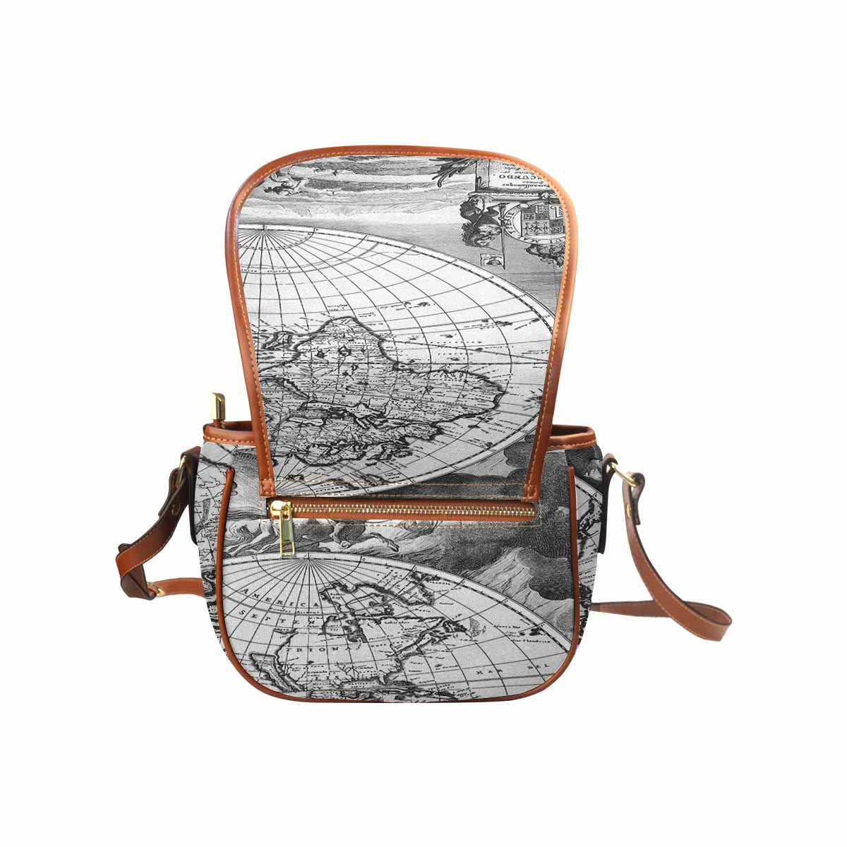 Antique Map design Handbag, saddle bag, Design 17