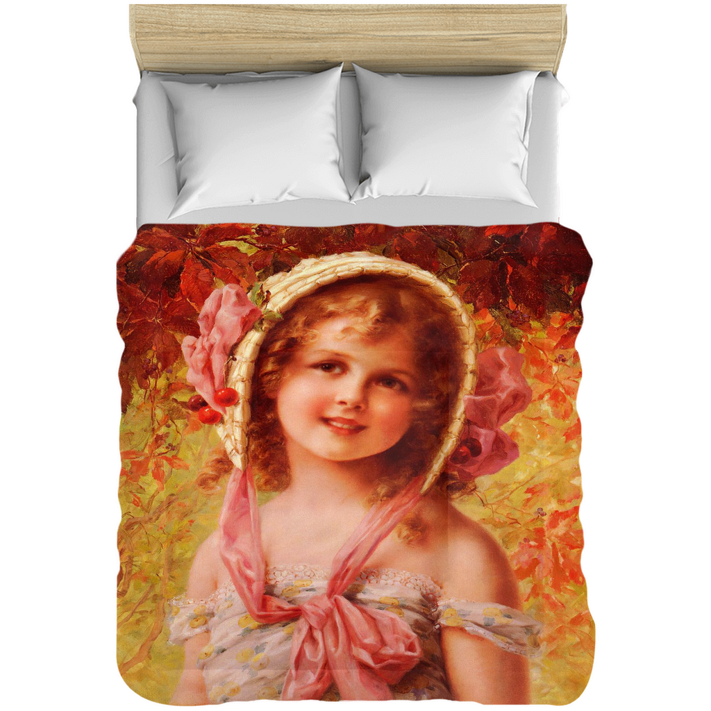 Victorian lady design comforter, twin, twin XL, queen or king, THE CHERRY BONNET