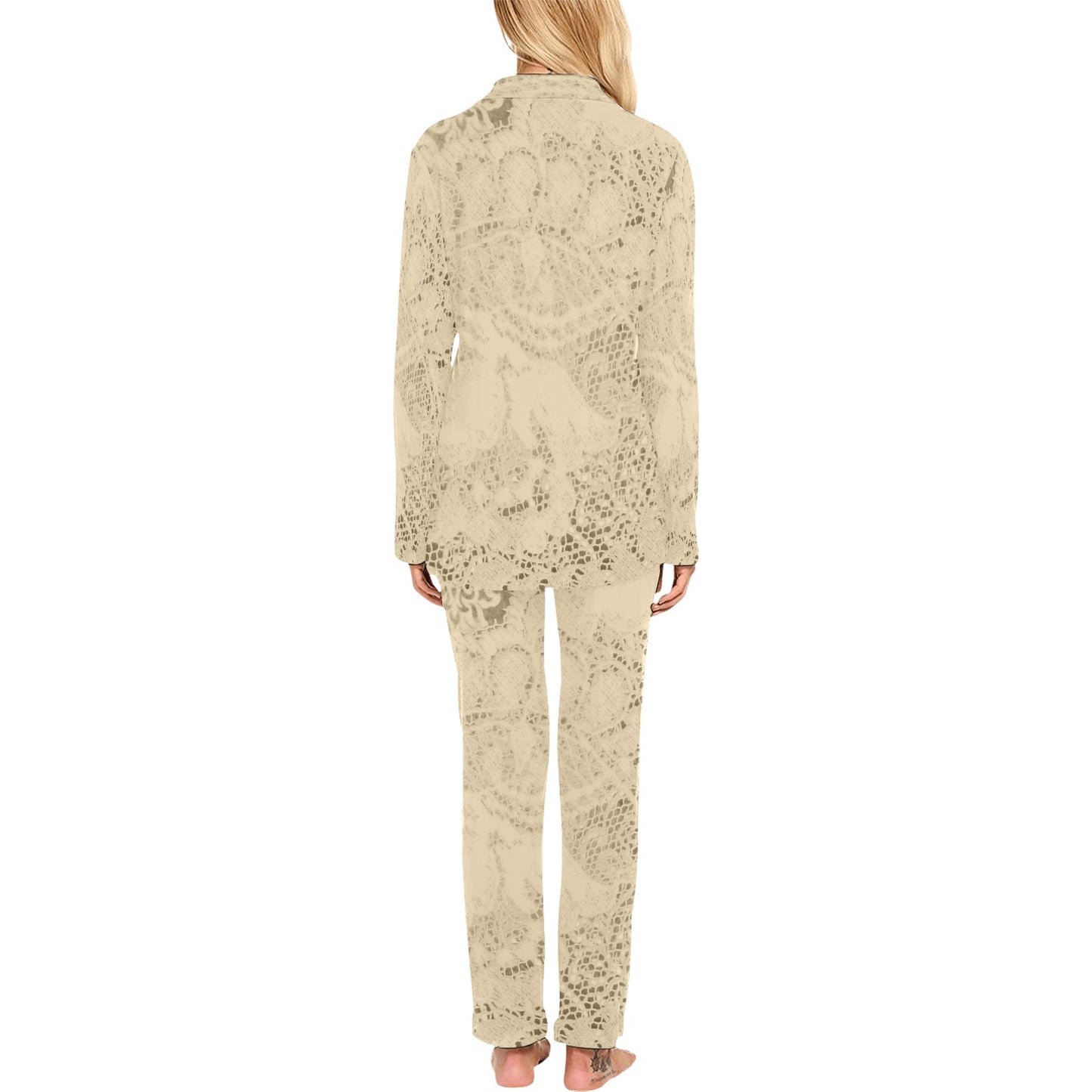 Victorian printed lace pajama set, design 26 Women's Long Pajama Set (Sets 02)