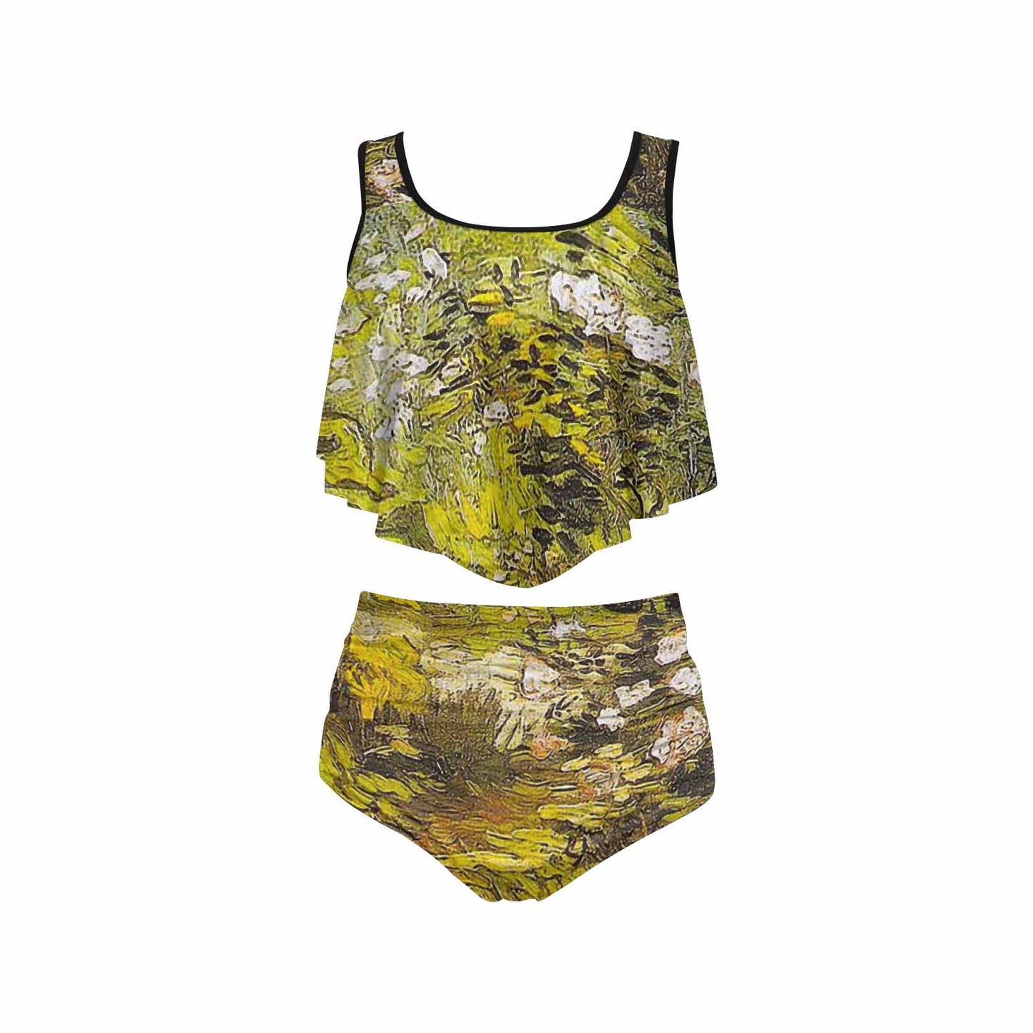 Vintage floral high waisted flounce top bikini, swim wear, Design 05