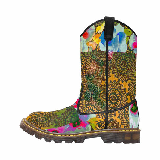 Victorian lace print, western lumber boots, design 15