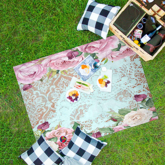 Victorian lace print waterproof picnic mat, 69 x 55in, design 24