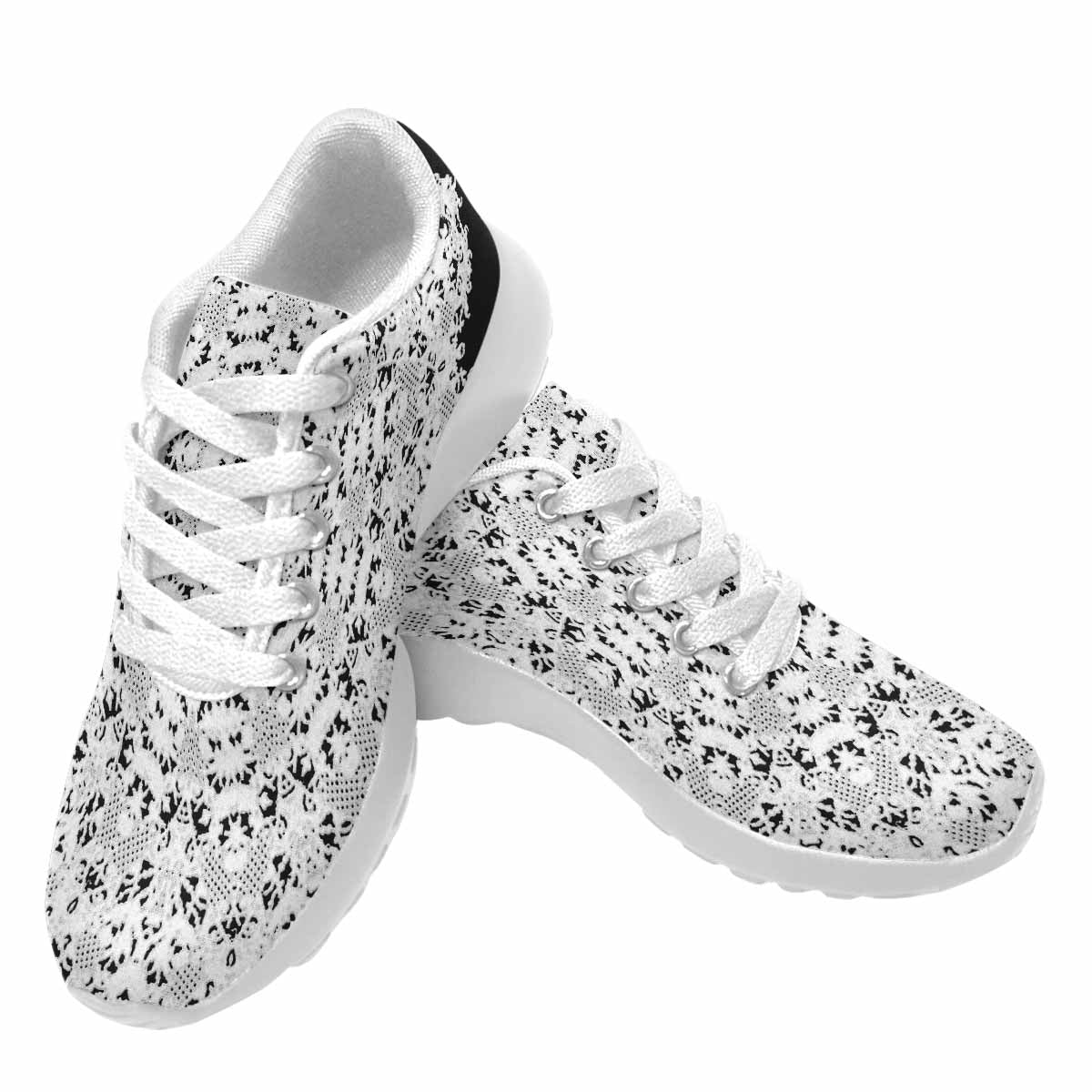 Victorian lace print, womens cute casual or running sneakers, design 50