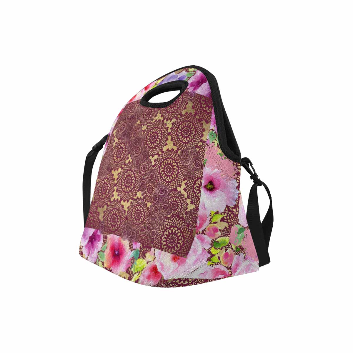 Victorian lace print insulated lunch bag, design 13