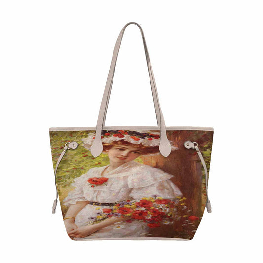 Victorian Lady Design Handbag, Model 1695361, Under The Cherry Tree, BEIGE/TAN TRIM