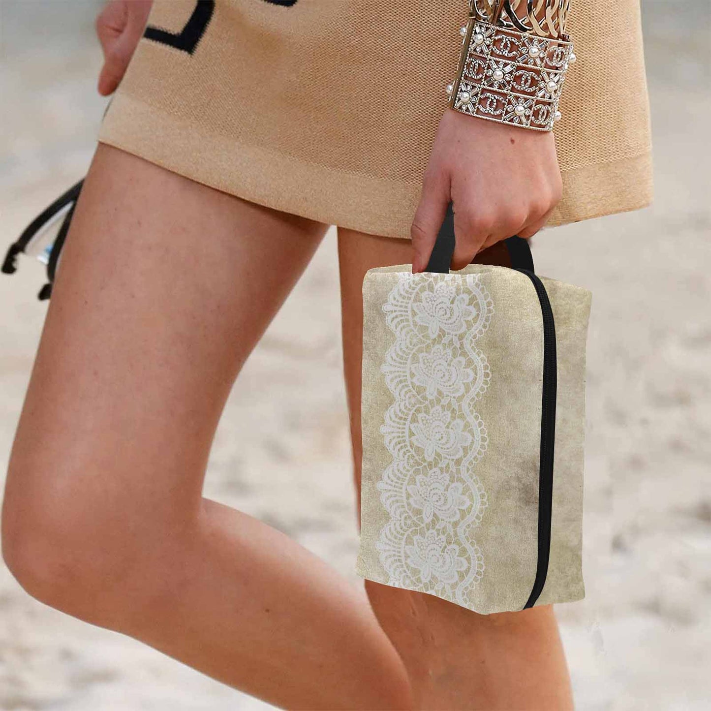 Victorian lace print toiletry comestic bag, design 28