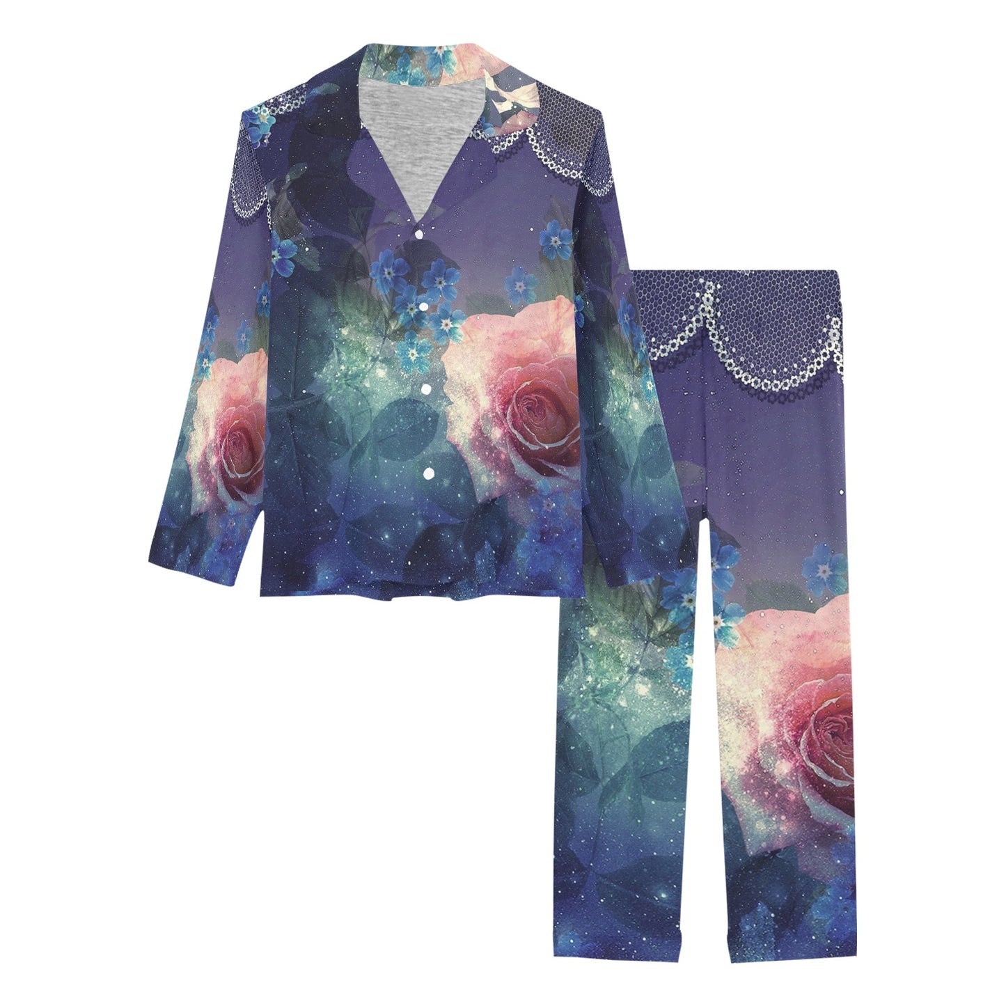 Victorian printed lace pajama set, design 02 Women's Long Pajama Set (Sets 02)