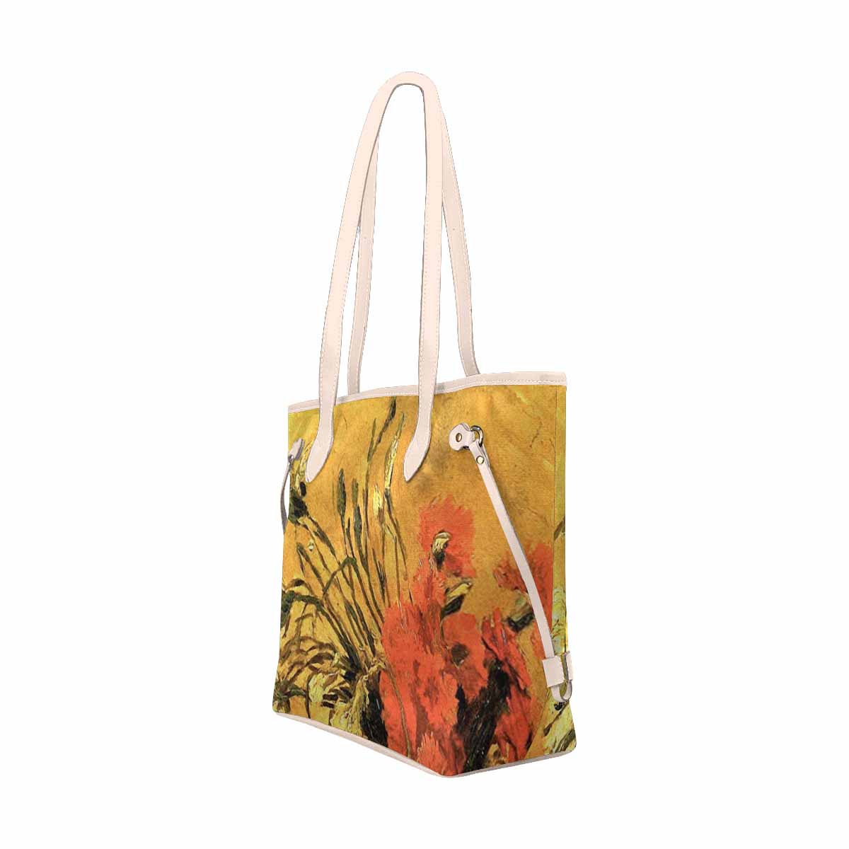 Vintage Floral Handbag, Classic Handbag, Mod 1695361 Design 61, BEIGE/TAN TRIM