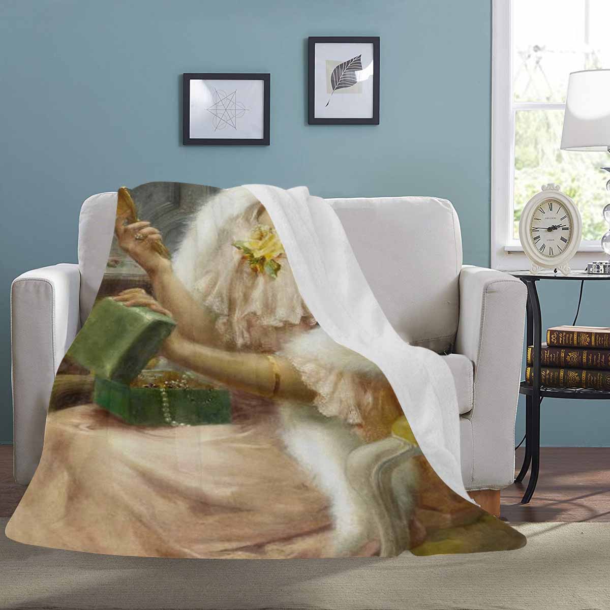 Victorian Lady Design BLANKET, LARGE 60 in x 80 in, A Young Lady With A Mirror