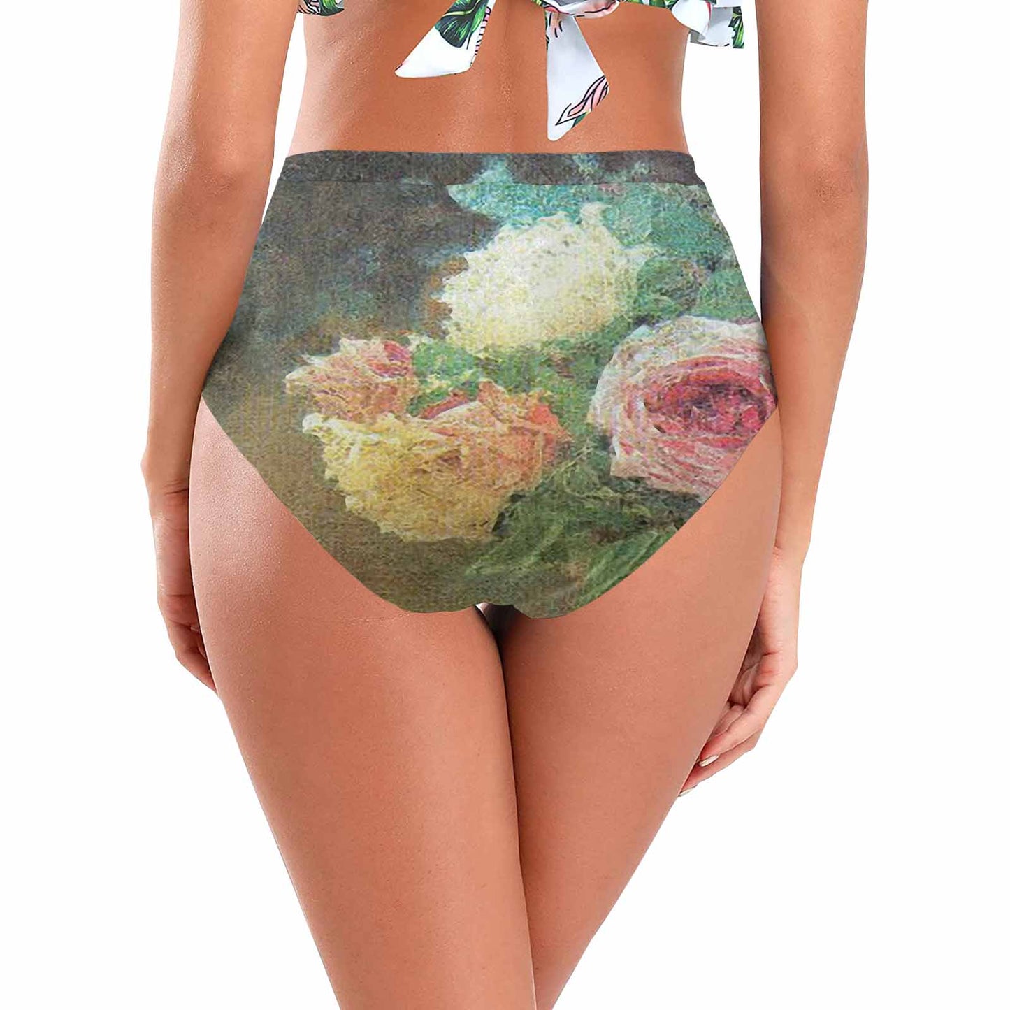 Vintage floral High waist bikini bottom, Design 29