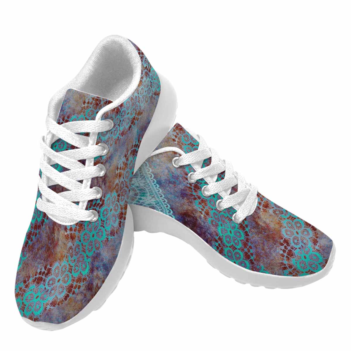 Victorian lace print, womens cute casual or running sneakers, design 37