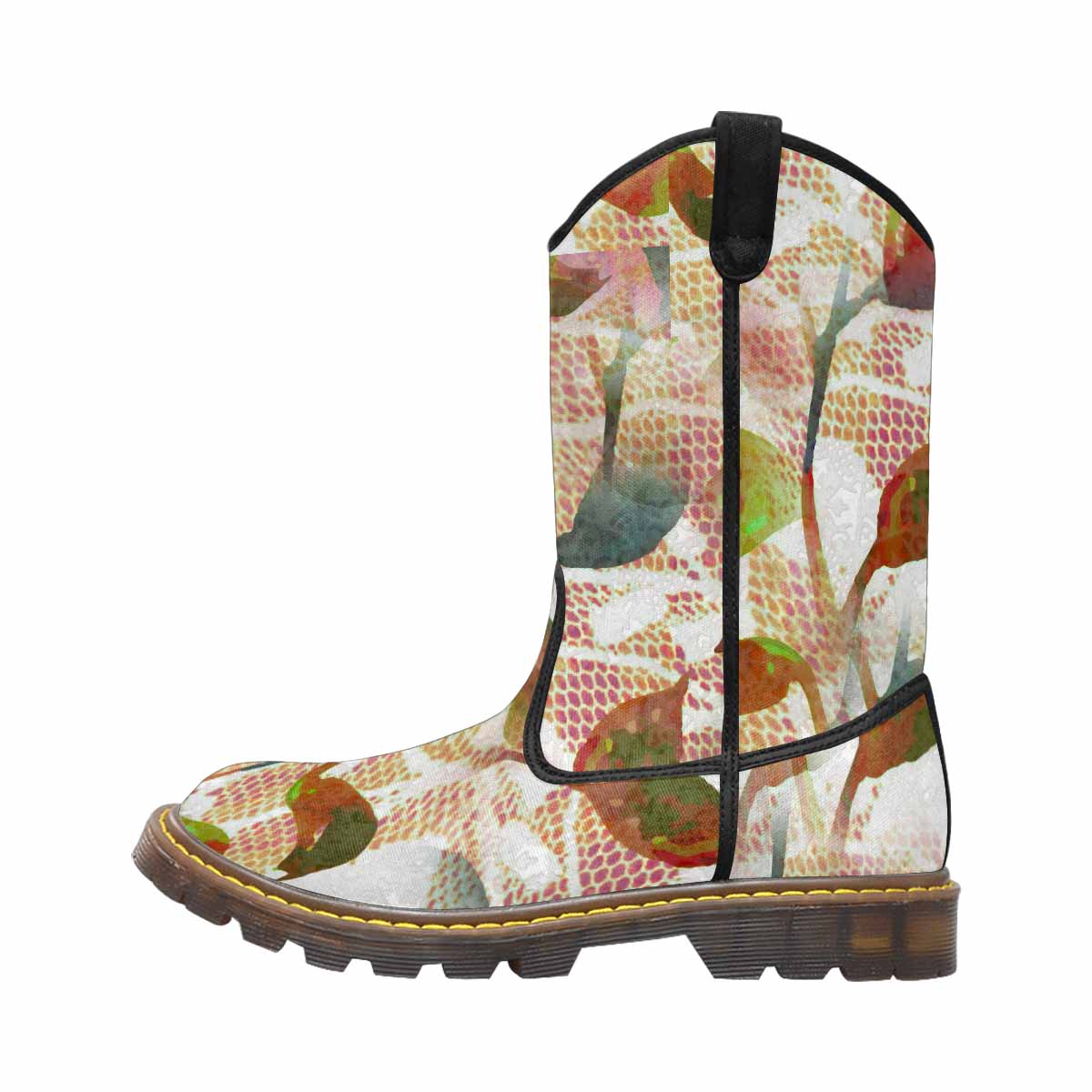 Victorian lace print, western lumber boots, design 52