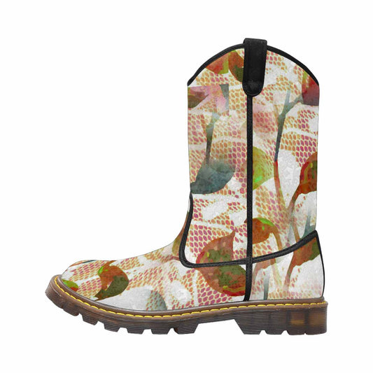 Victorian lace print, western lumber boots, design 52