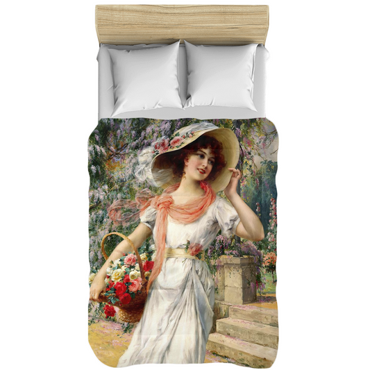 Victorian lady design comforter, twin, twin XL, queen or king, THE FLOWER GARDEN