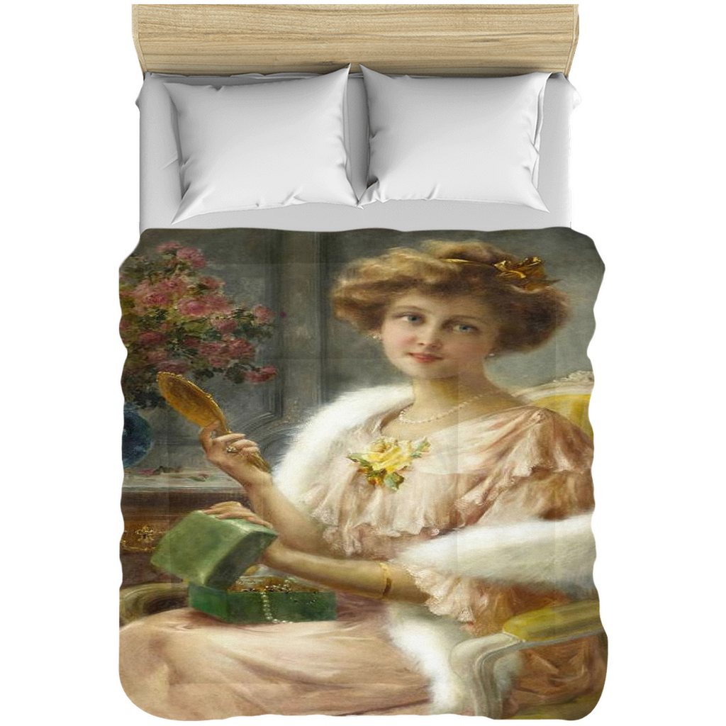 Victorian lady design comforter, twin, twin XL, queen or king, A young lady with a mirror