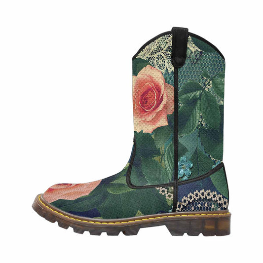 Victorian lace print, western lumber boots, design 01