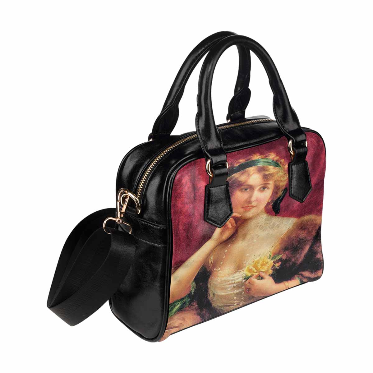 Victorian Lady design handbag, Mod 19163453, Elegant Lady with a YELLOW Roses