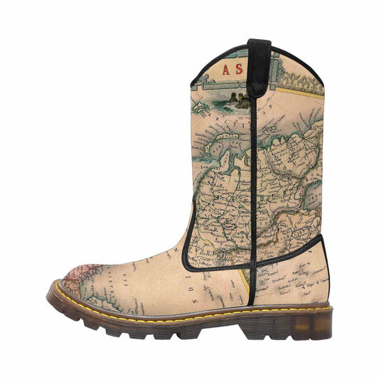 Antique Map design mens western lumber boots, Design 37