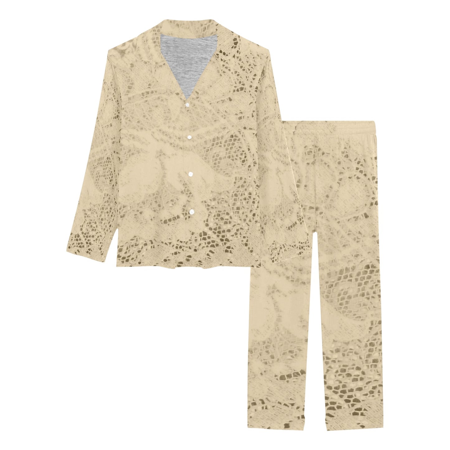 Victorian printed lace pajama set, design 26 Women's Long Pajama Set (Sets 02)