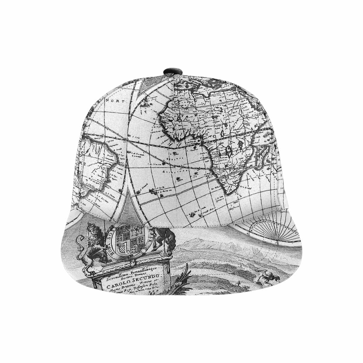 Antique Map design mens or womens deep snapback cap, trucker hat, Design 17