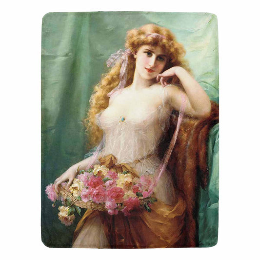 Victorian Lady Design BLANKET, LARGE 60 in x 80 in, Basket of Roses
