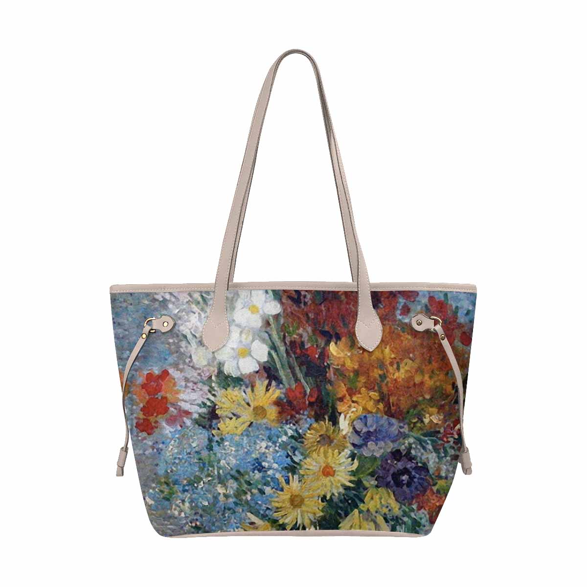 Vintage Floral Handbag, Classic Handbag, Mod 1695361 Design 41, BEIGE/TAN TRIM