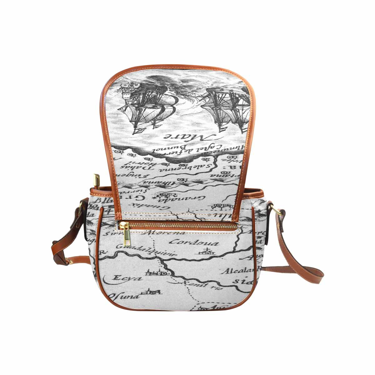 Antique Map design Handbag, saddle bag, Design 23