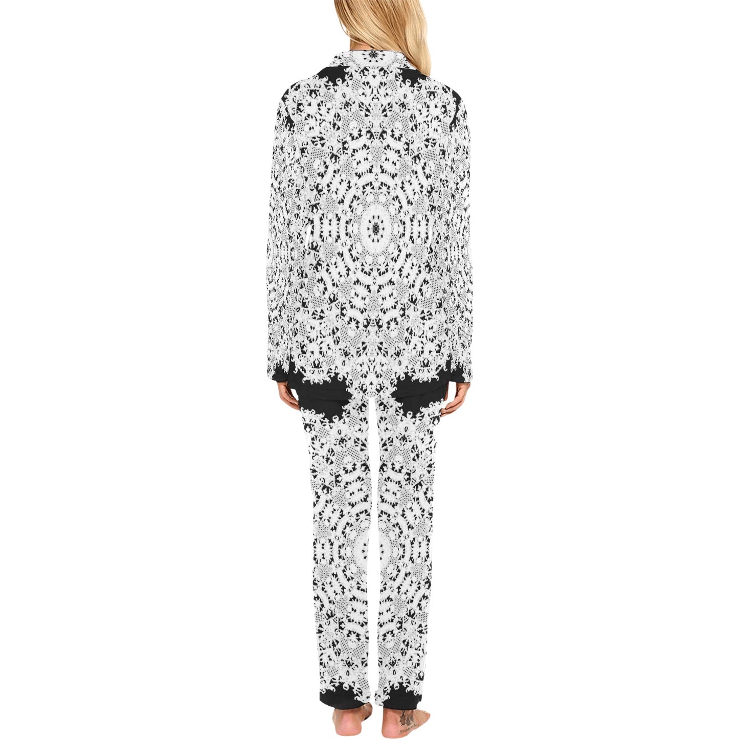 Victorian printed lace pajama set, design 50 Women's Long Pajama Set (Sets 02)