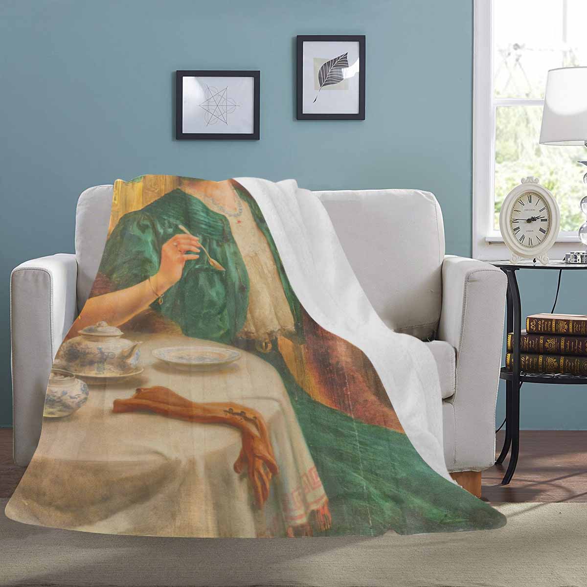 Victorian Lady Design BLANKET, LARGE 60 in x 80 in, Lady In Green