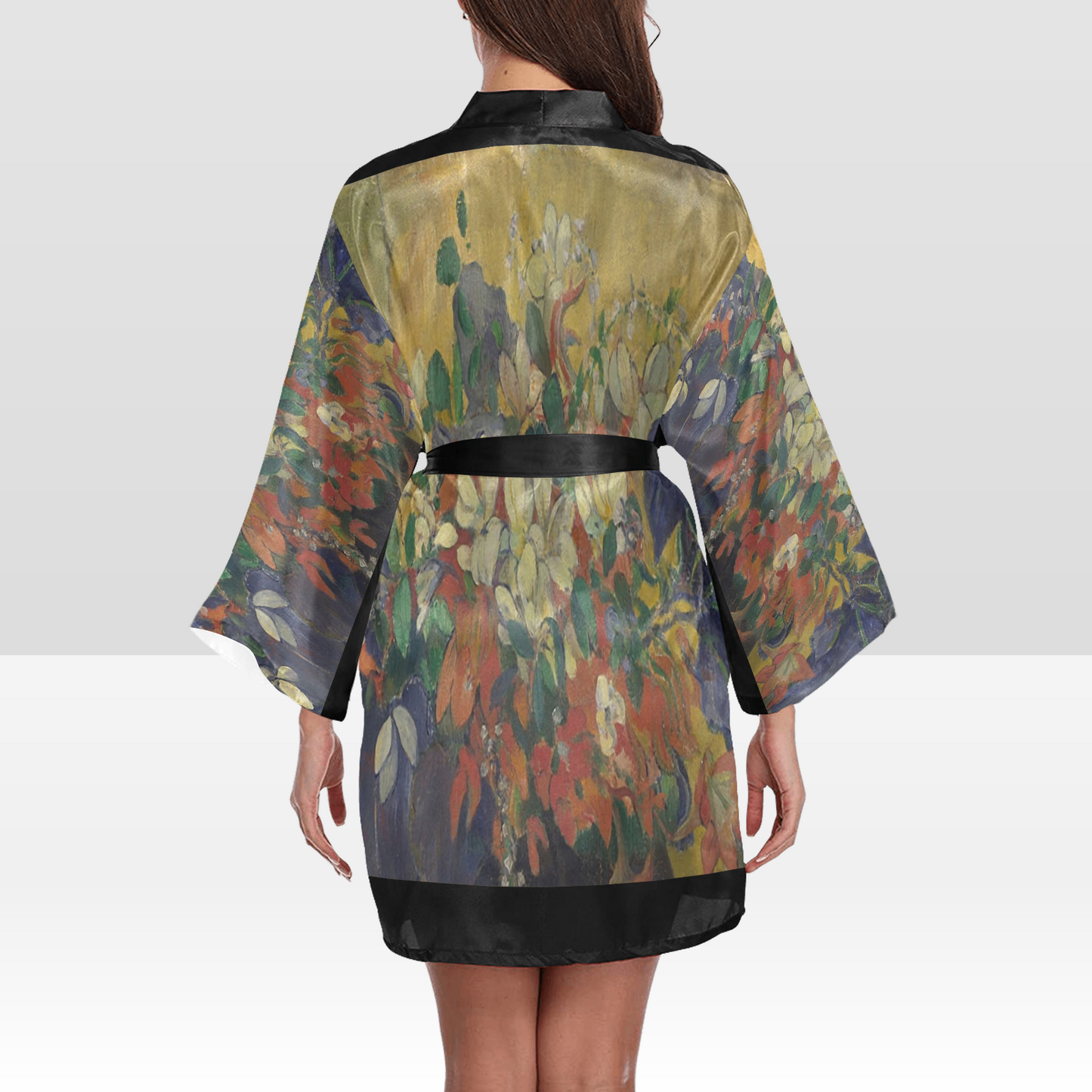 Vintage Floral Kimono Robe, Black or White Trim, Sizes XS to 2XL, Design 10