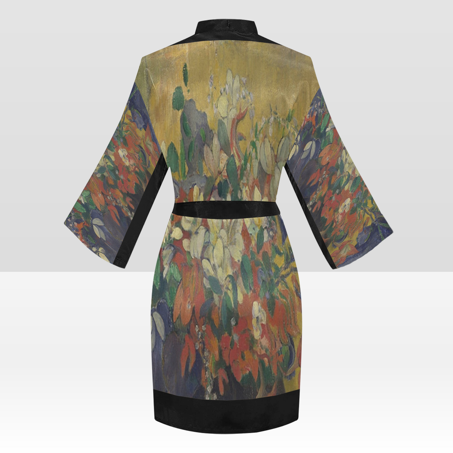 Vintage Floral Kimono Robe, Black or White Trim, Sizes XS to 2XL, Design 10
