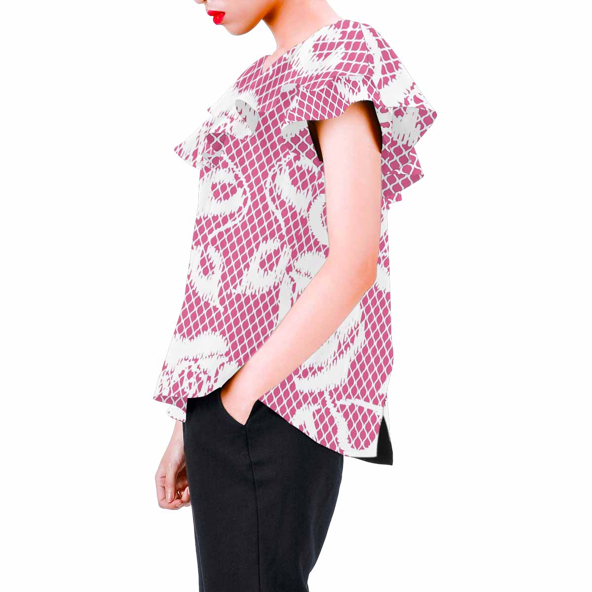 Victorian Lace print Chiffon Blouse, design 17