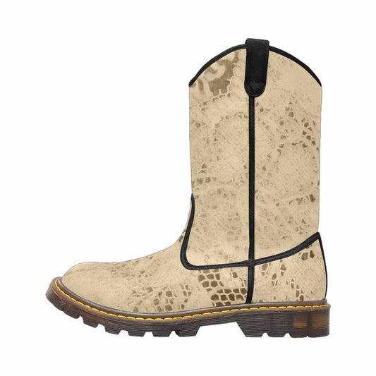 Victorian lace print, western lumber boots, design 26